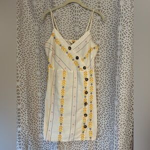 En Creme Cream and Yellow Embroidered Mini Dress